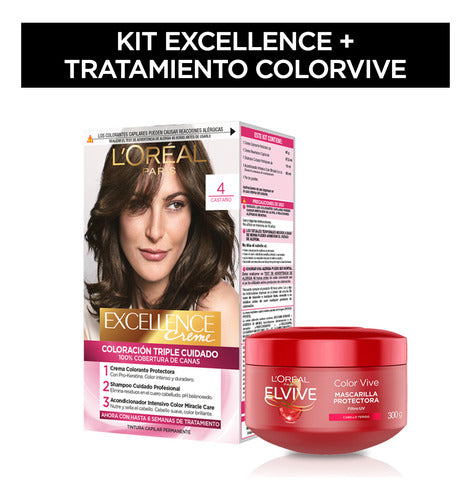 Kit Excellence Tono Castaño + Elvive Colorvive Ct 300ml 1