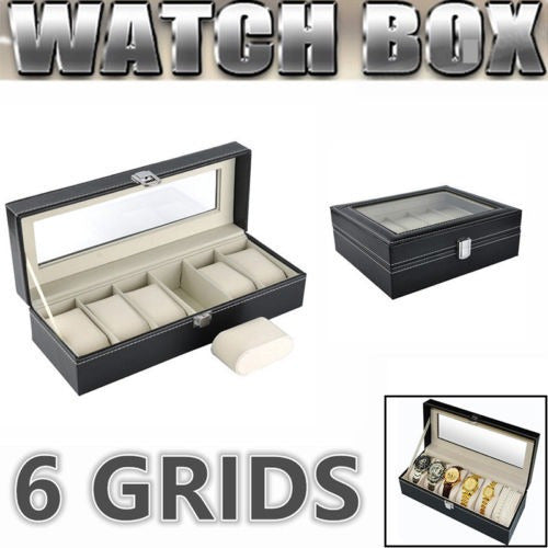 Watch Box with 6 Slots PU Leather Display Organizer 4