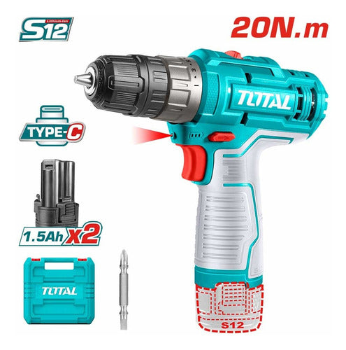 Total 12V Wireless Drill 1500RPM (Case & 2 Batteries) 1