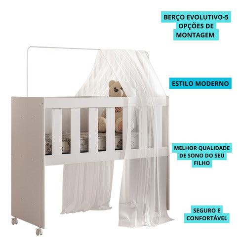 Mini Berço Infantil Mdf Grade Proteção Bebê Colchão Brinde 3