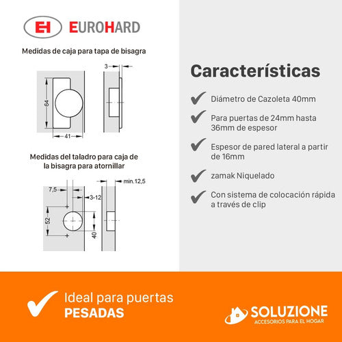 Eurohard Cazoleta Hinge 40mm Right Angle 0 with Clip 2