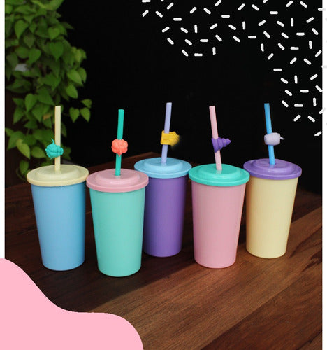 Reusable Plastic Cup 300cc X20u with Straw and Identifiable Cup Holder 2