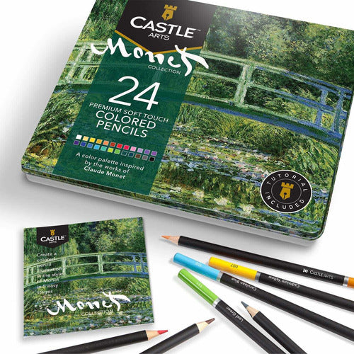 Castle Art Supplies 24 Colored Pencil Set in Tin Box - Monet Inspired Colors 0