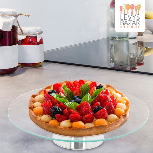 Elegant 30cm Glass Rotating Cake Stand with Stainless Steel Base 8