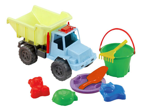 JNG Beach Set - Dump Truck with Bucket, Shovel, and Rake Toy 0