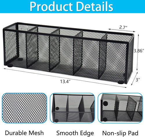 Flytreal Black Mesh Pencil Holder 2 Pieces 5 Grids 1