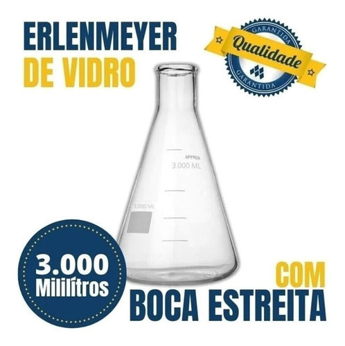 Erlenmeyer Boca Estreita 3000ml Graduado De Vidro Promoção 1