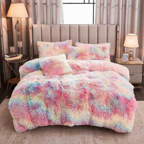 Werdim Shaggy Fluffy Faux Fur Duvet Cover Set Button Closure 0