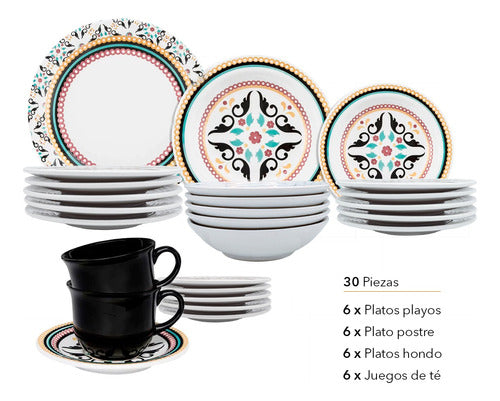 Oxford Set 30 Pzs Juego Vajilla Luiza Plato Taza Hsk 2