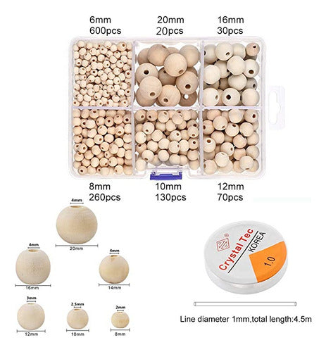 Generico Cuentas De Madera Para Manualidades 6 Tamaños De Cuentas D 1