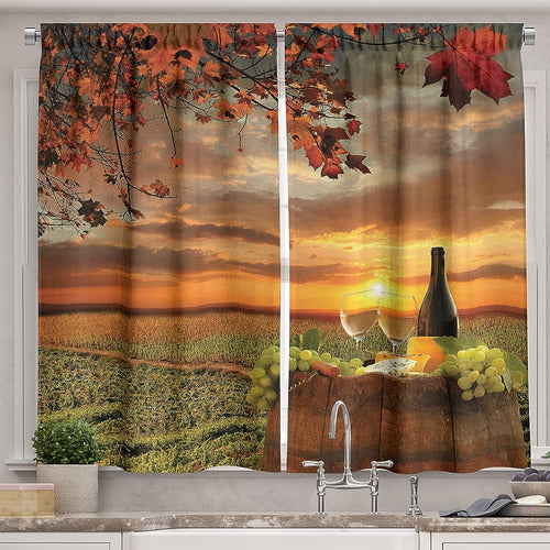 Ambesonne Wine Kitchen Curtains, Toscana Wine Land 0