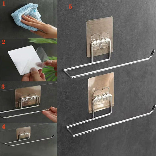 Stainless Steel Wall-Mounted Paper Towel Roll Holder with Adhesive Support 6