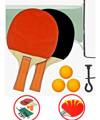 Generic Set De Ping Pong 2 Paletas + 3 Pelotas + Red Pingpong 1