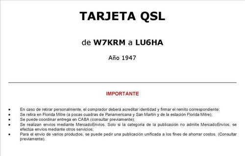 Tarjeta Qsl - De W7krm  A Lu6ha (año 1947) 2