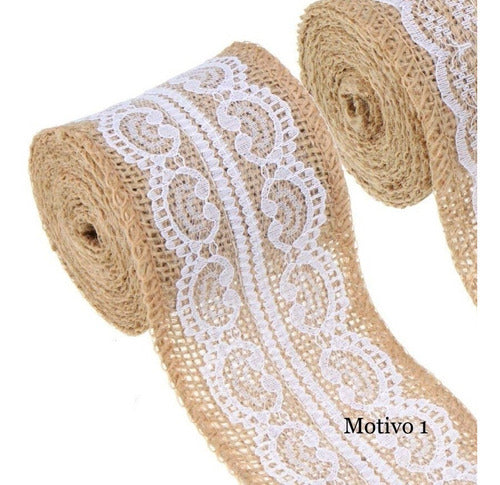 ClevClover 3 Rolls Decorative Ribbon in Burlap with Lace 5cm x 200cm 1