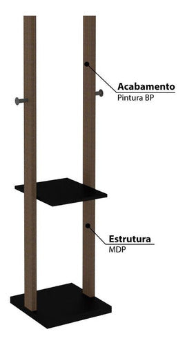 Cabideiro Mancebo De Chão Com Prateleira - Preto/nogal 1