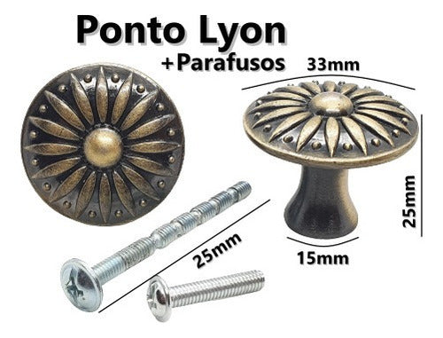 Kit 6 Puxadores Ponto Provençal Lyon Antique Móveis 33mm 3