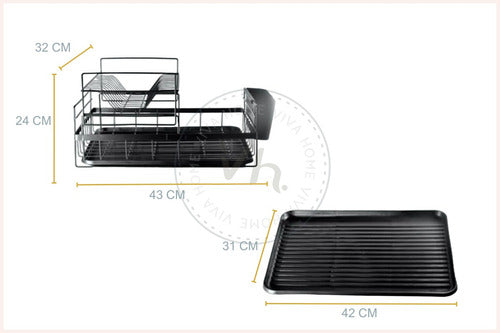 Vonne Two-Tier Dish Drainer with Cutlery Holder and Tray - Black 1