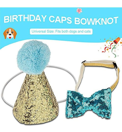 Fdit Cute Pet Cat Dog Birthday Caps Bowknot Elastic Bling 4