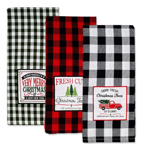 DII Vintage Christmas Farmhouse Kitchen Collection - Set of 3 Cotton Kitchen Towels 0