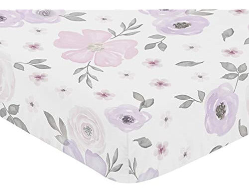 Sweet Jojo Designs Lavender Purple, Pink, Gray and White Fitted Crib Sheet 1