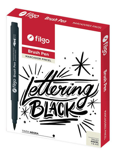 Marcadores Brush Pen Filgo Pack X6 Punta Pincel Negros 1