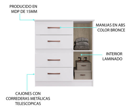 Expansion UY Comoda - Cajonera - Zapatera - 4 Cajones 1 Puerta 1