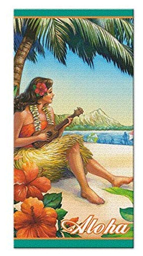 Island Heritage Vintage Hula Girl Hawaiian Beach Towel 0