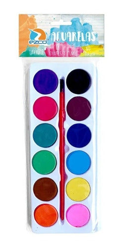 Paleta De Acuarela Ezco X 12 Colores + Pincel Acuarelas 0