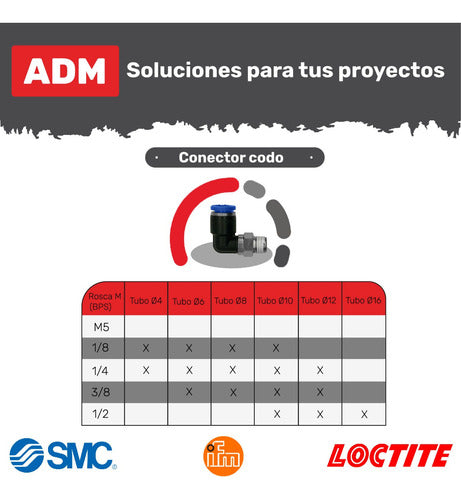 ADM Pneumatic Elbow Connector 1/4 - Tube 4mm X5u 2