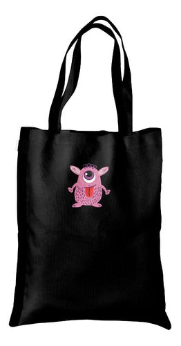 Handcrafted Embroidered Cute Monster Tote Bag in Gabardine Fabric 0