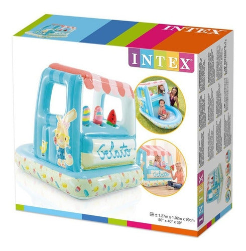 Casa De Juegos Y Pileta Inflable Con Soporte Helados Intex 1