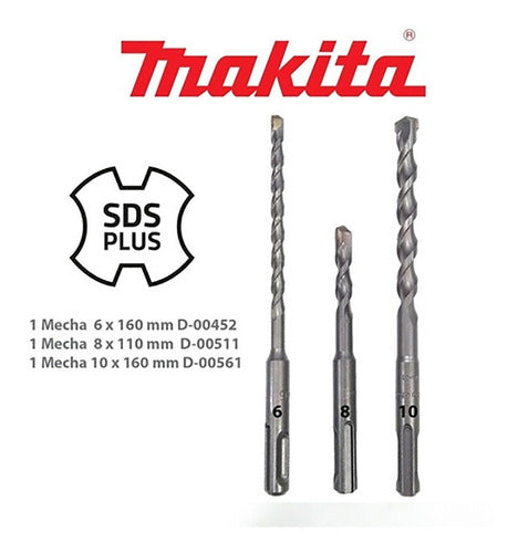 Set of 3 Makita SDS Plus Concrete Drill Bits 6-8-10mm 1