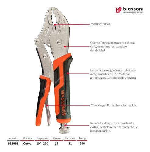 Biassoni Curved Pressure Pliers - 10" 2