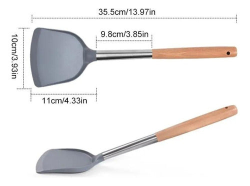 Flat Spatula with Wooden Handle Kitchen Utensil Gray 2