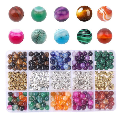 200pcs Precious Stone Beads Agate Stripe Kit 0