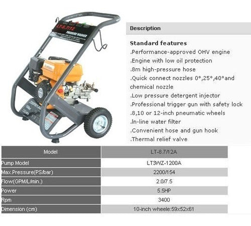 Hidrolavadora A Nafta 154bar 5.5hp 3400rpm Codigo 1722a 1