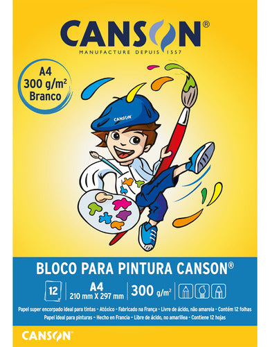 Bloco Canson Para Pintura A4 300g Branco 12 Folhas 0