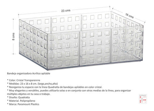 Set 2 Cajas Organizadoras Bandeja Acrilico Apilable Mediana 1