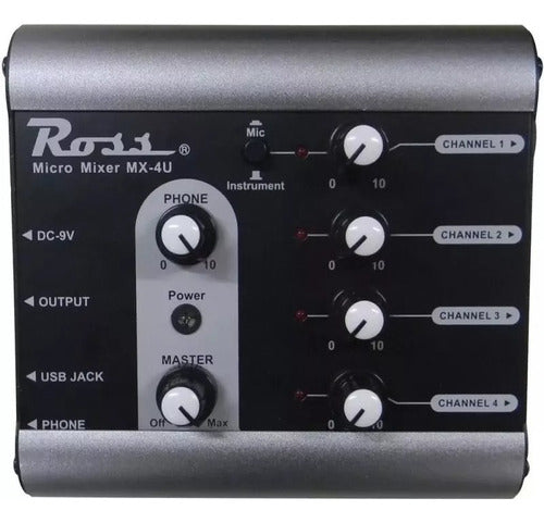 ROOMS Consola Micro Mixer Ross 4 Canales 1mic+3 Instr Usb Mx-4u 0