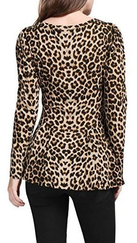 Allegra K Peplum Top with Leopard Print Round Neck 4