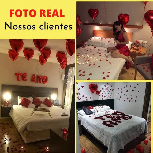 Kit Romántico 500 Pétalos + 10 Velas + 7 Globos + Te Amo 3