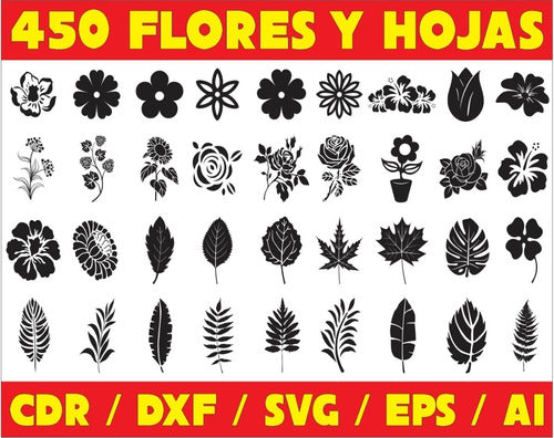 Vectores Corte Laser - Pack 450 Figuras Flores Y Hojas 1