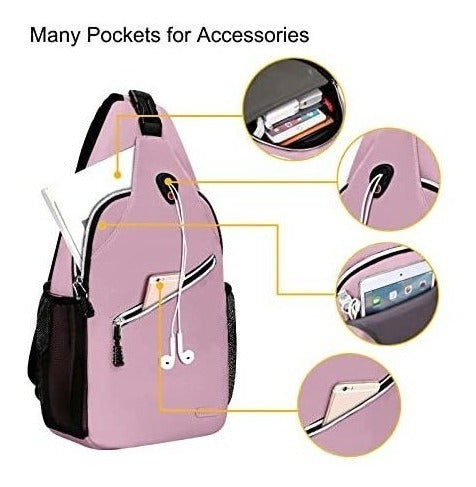 Mosiso Sling Backpack - Multipurpose Crossbody Shoulder Bag Travel Hiking Daypack, Soft Pink, Medium 1