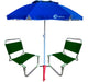 Set of 2 Reinforced Aluminum Beach Chairs 90kg + Super Strong 2m Umbrella 88