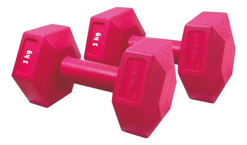 770 Store Hexagonal Dumbbell 3kg x 2 Units PVC Quality Gym 0