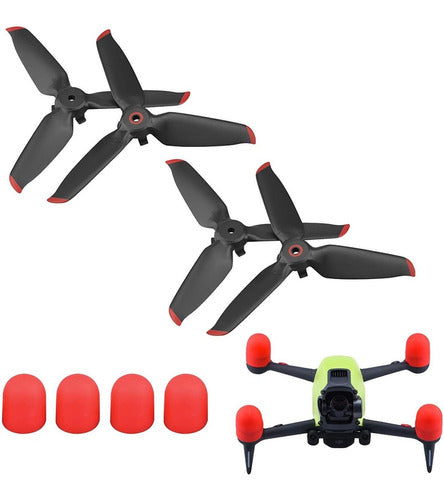 GUGELIVES 4 Propellers For DJI FPV Drone With Red Protectors 0