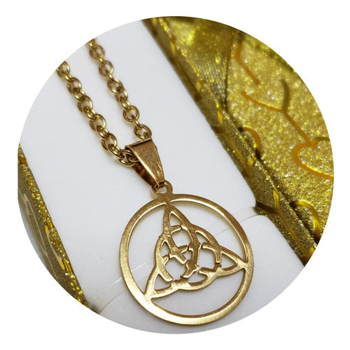 Medium Gold Surgical Steel Celtic Triquetra Pendant with Chain 0