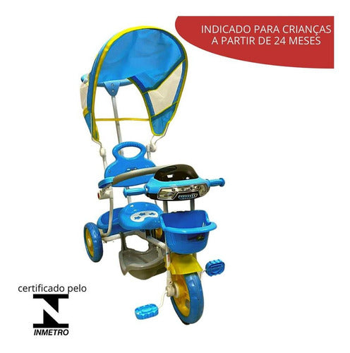 Triciclo Infantil 2 Em 1 Importway Toldo Luzes Música Azul 5