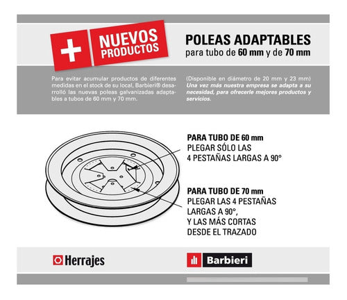 Polea Cortinas N20 Para Ejes 70 Mm + Taco 70 Mm + Perno 3